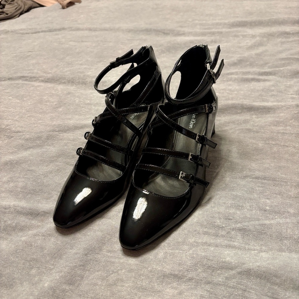 Calvin Klein Glossy Black Strappy Heels